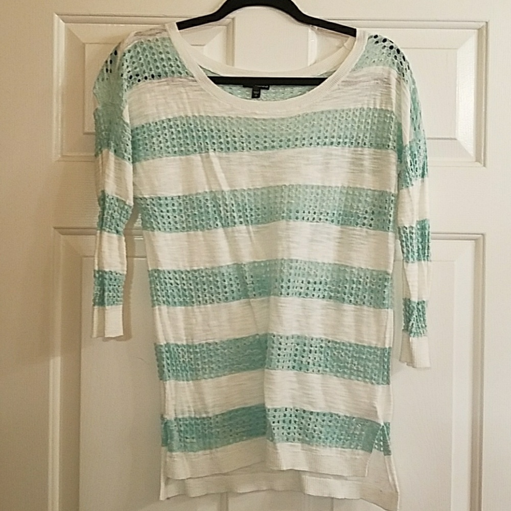 Striped 3/4 sleeve light weight sweater